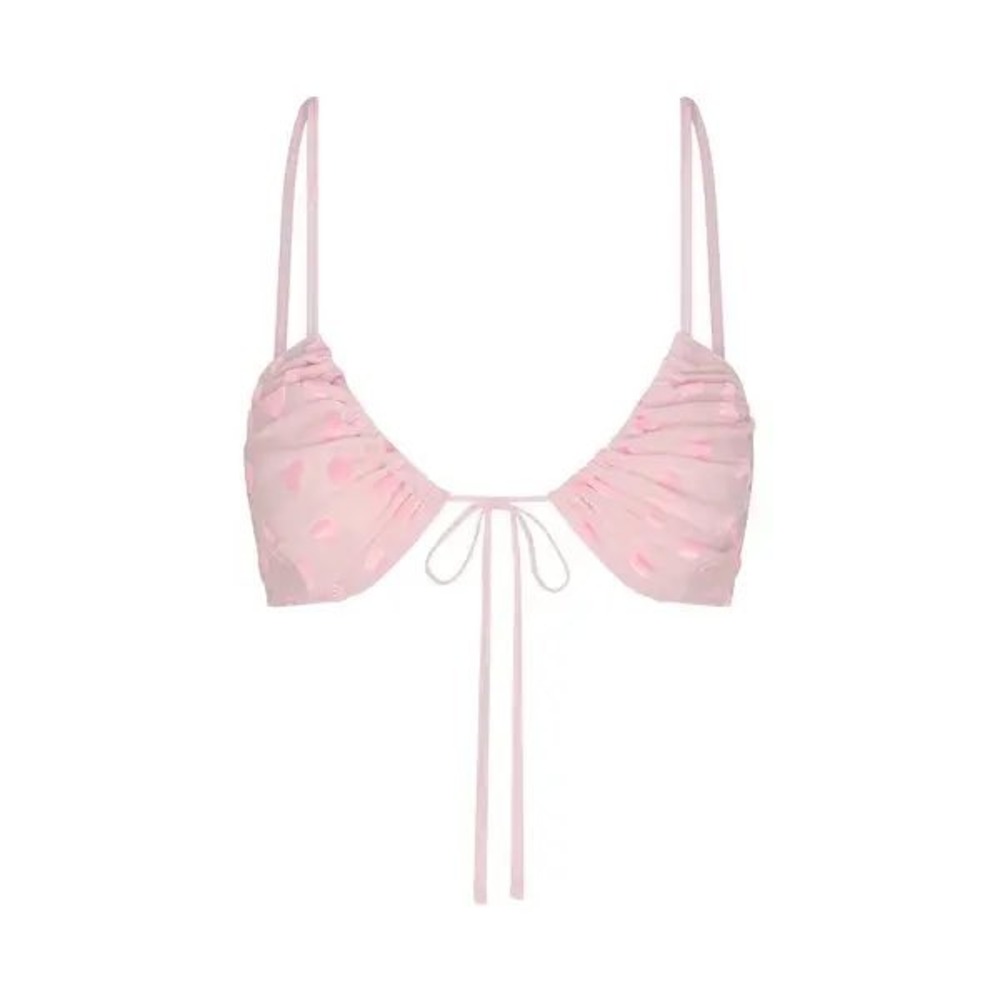 SKIMS Sheer Velvet‎ Tie Front Bralette Baby Pink Heart NEW Large